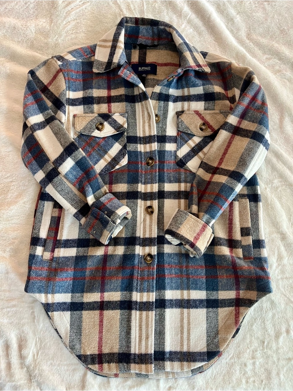 Buffalo David Bitton Plaid Utility Jacket in Blue, Cream & Red